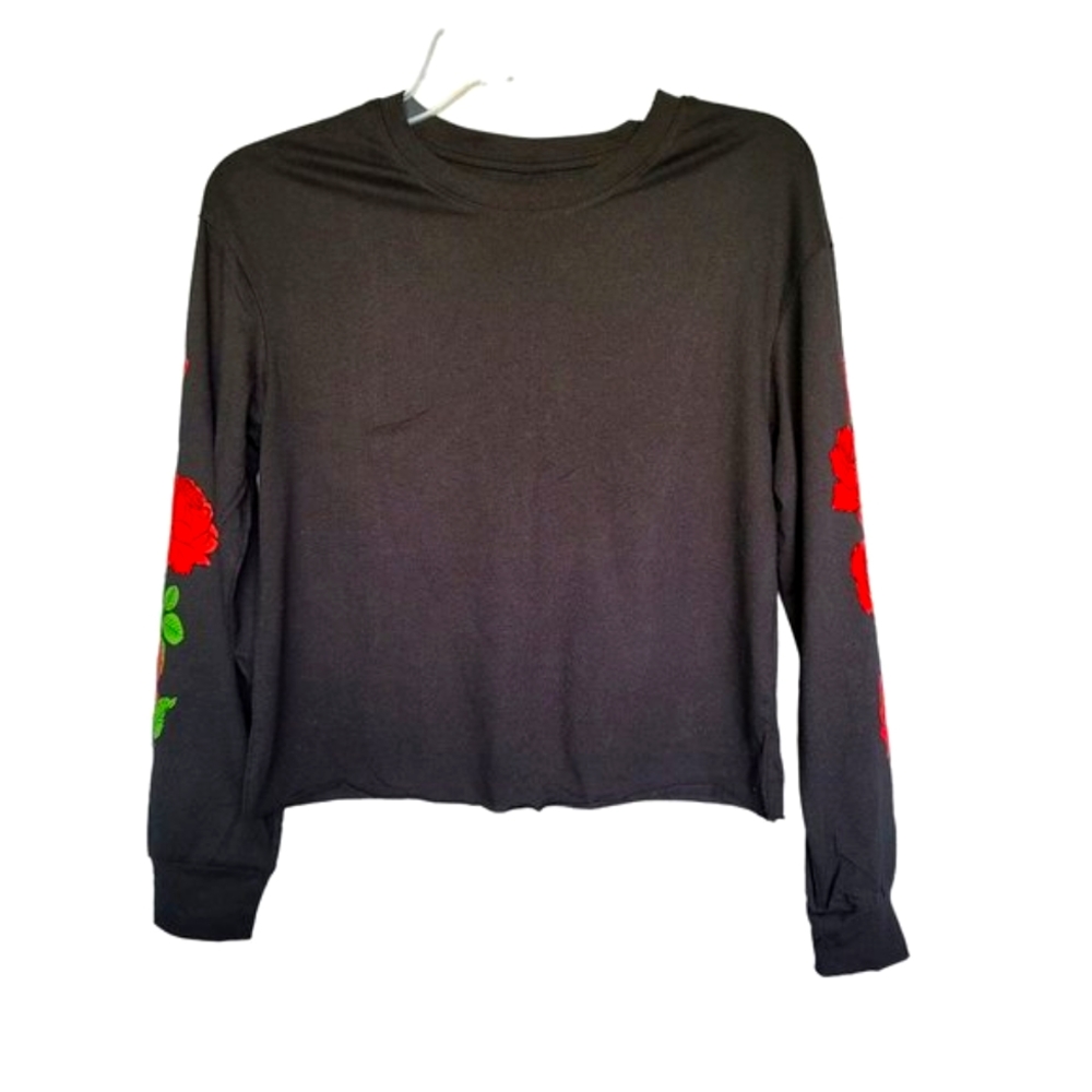 Rebellious One Long Sleeves Rose Graphic-Print Tee. Size XS - Picture 2 of 7